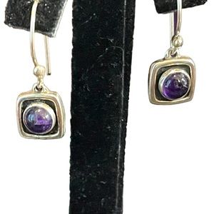 Vintage Sterling silver amethyst dangle square earrings